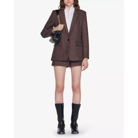 SANDRO Tomy Single-Breasted Houndstooth Wool-Blend Blazer Women's EU 36 / US 4 - Picture 1 of 16